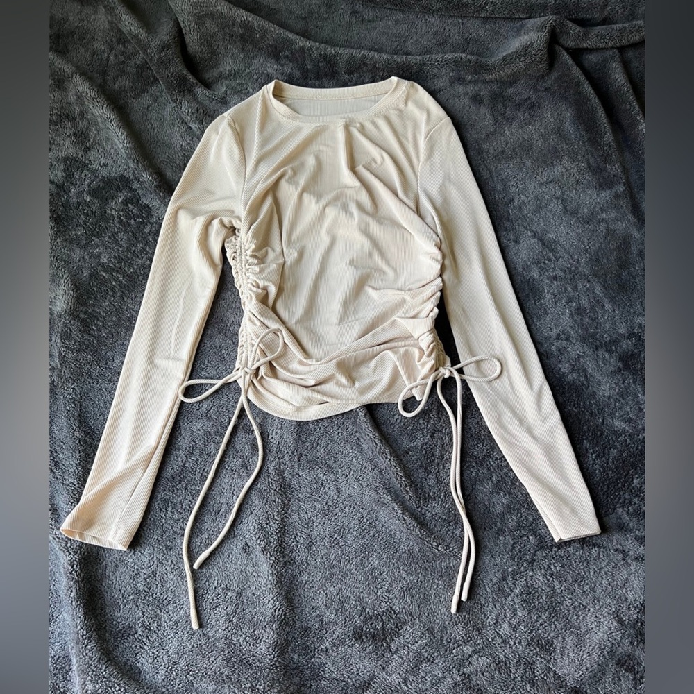Cream Ruched Long Sleeve Top